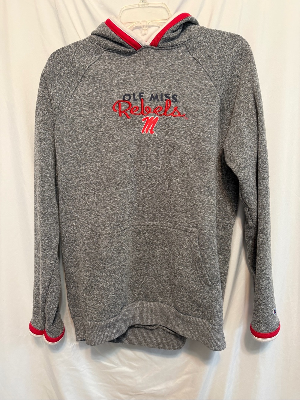 Champion Gray Ole Miss Rebels Hooded Sweatshirt with Red Trim